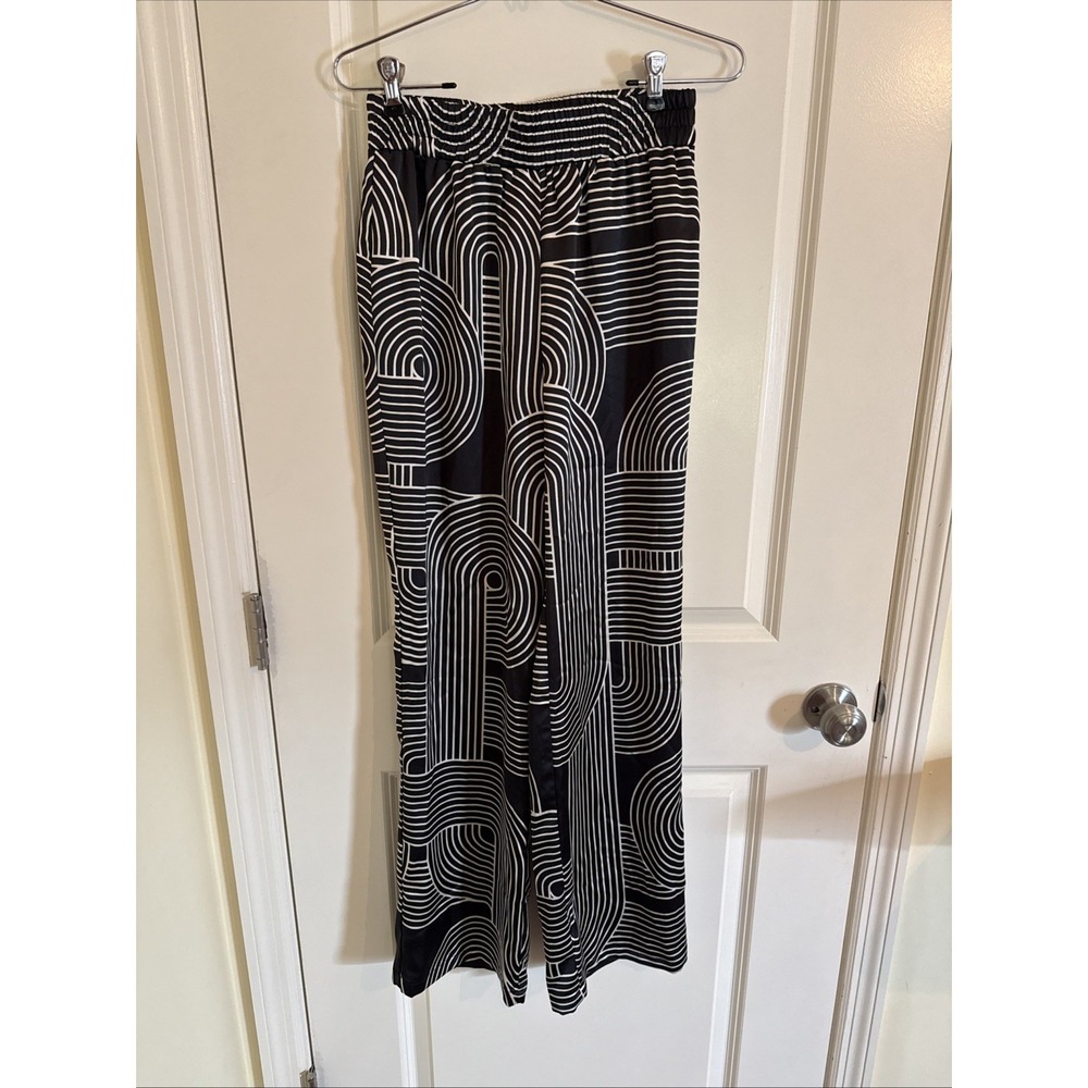 ASOS 4th & Reckless Black & White Satin Wide Leg Pants Size Small